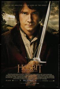 1k321 HOBBIT: AN UNEXPECTED JOURNEY int'l advance DS 1sh '12 great image of Martin Freeman as Bilbo!