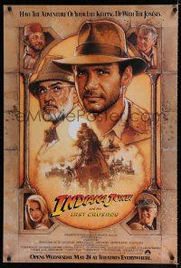 1k369 INDIANA JONES & THE LAST CRUSADE int'l advance 1sh '89 art of Ford & Connery by Drew!