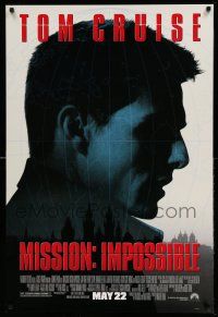 1k521 MISSION IMPOSSIBLE advance 1sh '96 cool silhouette of Tom Cruise, Brian De Palma directed!
