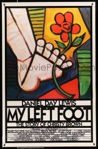 1k539 MY LEFT FOOT int'l 1sh '89 Daniel Day-Lewis, cool artwork of foot w/flower by Seltzer!