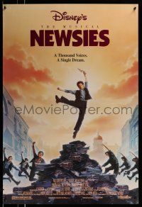 1k550 NEWSIES DS 1sh '92 Disney newsboy Christian Bale, great art by John Alvin!