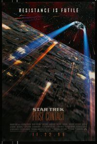 1k723 STAR TREK: FIRST CONTACT int'l advance 1sh '96 image of starship Enterprise above Borg cube!
