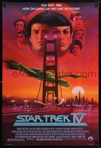 1k716 STAR TREK IV 1sh '86 art of Leonard Nimoy, Shatner & Klingon Bird-of-Prey by Bob Peak!