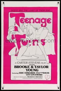 1k760 TEENAGE TWINS 1sh '76 sexy twins Brooke & Taylor Young, x-rated!