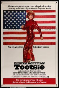 1k785 TOOTSIE advance 1sh '82 full-length Dustin Hoffman in drag by American flag!