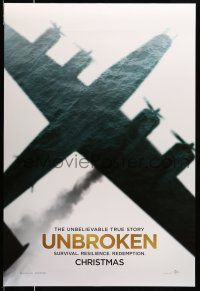 1k806 UNBROKEN teaser DS 1sh '14 Jack O'Connell, shadow image of bomber airplane over ocean!