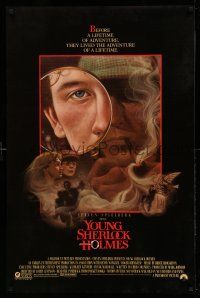 1k846 YOUNG SHERLOCK HOLMES 1sh '85 Steven Spielberg, Nicholas Rowe, really cool detective art!