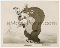 1m280 DONALD'S VACATION 8x10 still '40 Disney, wacky image of Donald Duck joking with huge bear!