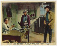 1m015 BRAVADOS color English FOH LC '58 image of cowboy Gregory Peck with sheriff Herbert Rudley!