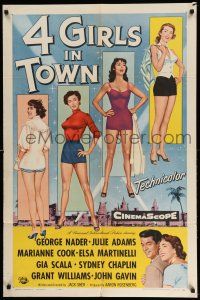 1p008 4 GIRLS IN TOWN 1sh '56 sexy Julie Adams, Marianne Cook, Elsa Martinelli & Gia Scala!
