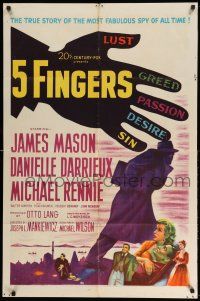 1p010 5 FINGERS 1sh '52 James Mason, Danielle Darrieux, true story of the most fabulous spy!