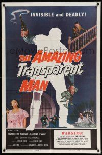 1p036 AMAZING TRANSPARENT MAN 1sh '59 Edgar Ulmer, cool fx art of the invisible & deadly convict!