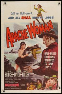 1p045 APACHE WOMAN 1sh '55 art of naked cowgirl in water pointing gun at Lloyd Bridges!