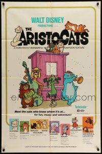 1p050 ARISTOCATS 1sh '71 Walt Disney feline jazz musical cartoon, great colorful art!