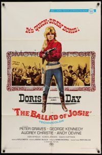1p067 BALLAD OF JOSIE 1sh '68 cool full-length art of quick-draw Doris Day pointing shotgun!