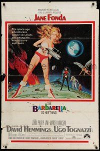 1p070 BARBARELLA 1sh '68 sexiest sci-fi art of Jane Fonda by Robert McGinnis, Roger Vadim!