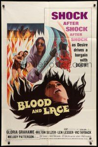 1p106 BLOOD & LACE 1sh '71 AIP, gruesome horror image of wacky cultist w/bloody hammer!