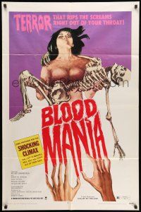 1p107 BLOOD MANIA 1sh '70 really wild horror art, it rips the screams out of your throat!