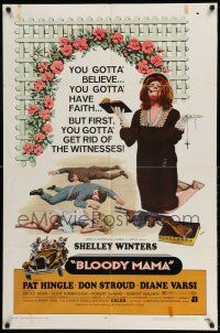 1p108 BLOODY MAMA 1sh '70 Roger Corman, AIP, crazy Shelley Winters w/Bible and tommy gun!