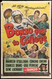 1p112 BONZO GOES TO COLLEGE 1sh '52 wacky artwork of chimp playing football, all new monkeyshines!