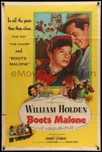 1p114 BOOTS MALONE 1sh '51 close up of William Holden with young horse jockey Johnny Stewart!