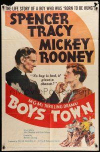 1p124 BOYS TOWN 1sh R57 Spencer Tracy as Father Flanagan with Mickey Rooney!