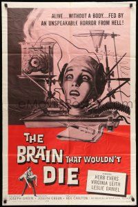 1p125 BRAIN THAT WOULDN'T DIE 1sh '62 alive without a body, unspeakable horror from Hell!