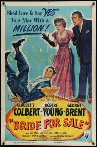 1p129 BRIDE FOR SALE style A 1sh '49 Claudette Colbert caught between Robert Young & George Brent!