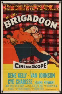 1p132 BRIGADOON 1sh '54 great romantic close up art of Gene Kelly & Cyd Charisse!