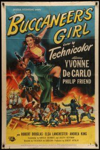1p138 BUCCANEER'S GIRL 1sh '50 Philip Friend, art of sexy pirate Yvonne DeCarlo!