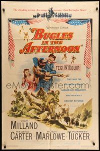 1p141 BUGLES IN THE AFTERNOON 1sh '52 Ray Milland, Helena Carter, cool art of western battle!