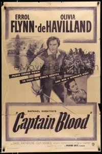 1p158 CAPTAIN BLOOD 1sh R51 Errol Flynn, Olivia de Havilland, Michael Curtiz classic!