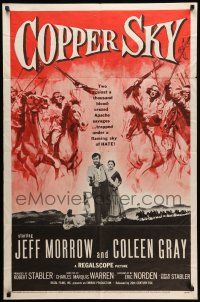1p203 COPPER SKY 1sh '57 Jeff Morrow trapped under a flaming sky of hate, Apache Indians!