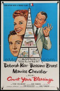 1p205 COUNT YOUR BLESSINGS 1sh '59 Deborah Kerr, Rossano Brazzi & Maurice Chevalier in Paris!