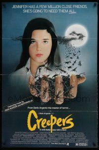 1p211 CREEPERS 1sh '85 Dario Argento, cool art of Jennifer Connelly with bugs in hand!