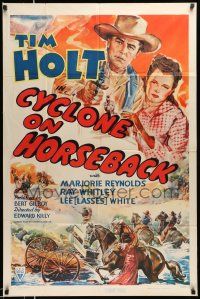 1p219 CYCLONE ON HORSEBACK style A 1sh '41 art of cowboy Tim Holt & pretty Marjorie Reynolds!