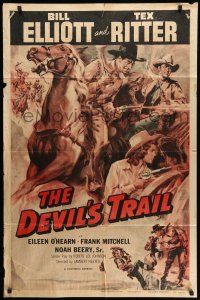 1p251 DEVIL'S TRAIL 1sh R55 cool artwork of Wild Bill Elliott, Tex Ritter, Eileen O'Hearn!