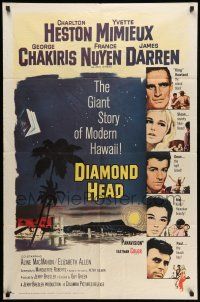 1p252 DIAMOND HEAD 1sh '62 Charlton Heston, Yvette Mimieux, cool art of Hawaiian volcano!