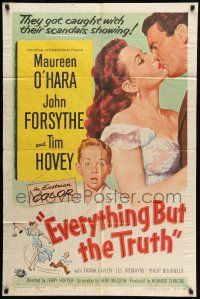 1p295 EVERYTHING BUT THE TRUTH 1sh '56 sexy Maureen O'Hara got caught with her scandals showing!
