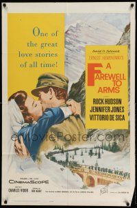 1p305 FAREWELL TO ARMS 1sh R63 Rock Hudson, pretty Jennifer Jones, Ernest Hemingway