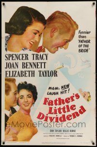1p307 FATHER'S LITTLE DIVIDEND 1sh '51 art of Elizabeth Taylor, Spencer Tracy & Joan Bennett!