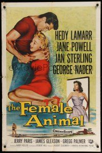 1p315 FEMALE ANIMAL 1sh '58 artwork of sexy Hedy Lamarr & Jane Powell, George Nader!