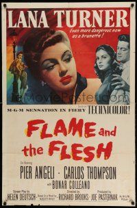 1p328 FLAME & THE FLESH 1sh '54 artwork of sexy brunette bad girl Lana Turner, plus Pier Angeli!