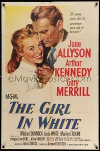 1p373 GIRL IN WHITE 1sh '52 art of pretty female doctor June Allyson & Arthur Kennedy!