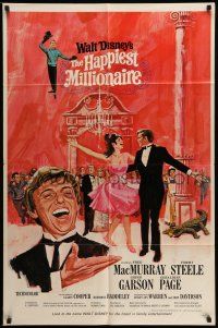1p417 HAPPIEST MILLIONAIRE style A 1sh '68 Disney, art of Tommy Steele laughing & dancing!