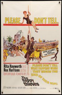 1p419 HAPPY THIEVES 1sh '62 cool artwork of Rita Hayworth & Rex Harrison!