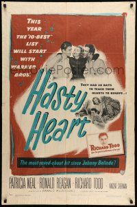 1p426 HASTY HEART 1sh '50 patient Ronald Reagan & nurse Patricia Neal help dying Richard Todd!
