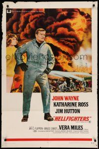 1p436 HELLFIGHTERS 1sh '69 John Wayne as fireman Red Adair, Katharine Ross, art of blazing inferno