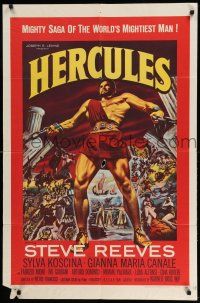 1p441 HERCULES 1sh '59 great artwork of the world's mightiest man Steve Reeves!