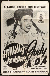 1p451 HILLBILLY JAMBOREE 1sh '60 original zany hillbilly gal Judy Canova w/the Corn Fed Clown!